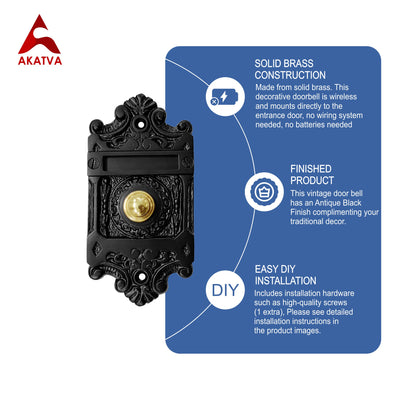 Decorative Doorbell Button – Finest Quality Bell Push Button – Easy to Install Calling Bell Button – Antique Black