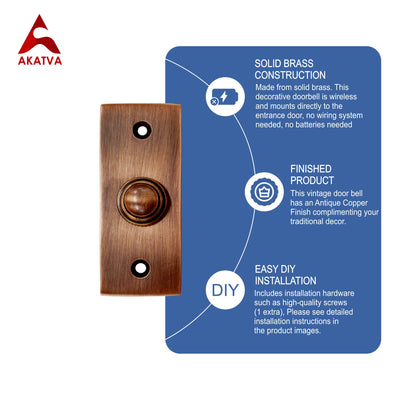 Decorative Doorbell Button – Finest Quality Bell Push Button – Easy to Install Calling Bell Button – Antique Copper