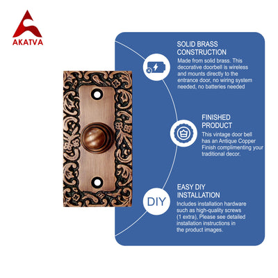 Decorative Doorbell Button – Finest Quality Bell Push Button – Easy to Install Calling Bell Button – ‎Antique Copper