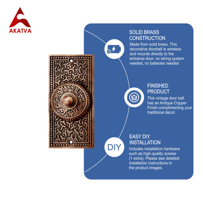 Decorative Doorbell Button – Finest Quality Bell Push Button – Easy to Install Calling Bell Button – Antique Copper