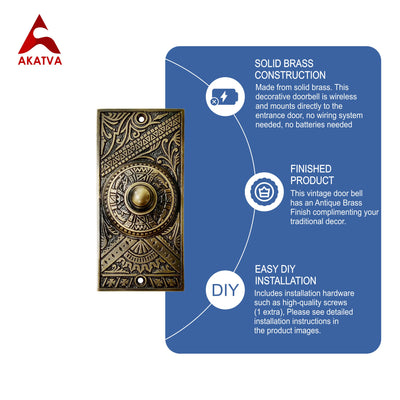 Decorative Doorbell Button – Finest Quality Bell Push Button – Easy to Install Calling Bell Button – Antique Brass