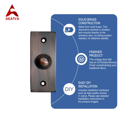 Decorative Doorbell Button – Finest Quality Bell Push Button – Easy to Install Calling Bell Button – Oil Rubbed Brushed