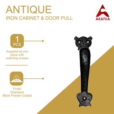 5.9" Black Antique Iron Door and Cabinet Pull - Black Powder Coated