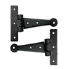 Black Antique Iron Hand Forged Cabinet T-Hinge Set - 2 Piece Gate Hinges for Wooden and Metal Fences, Doors, Cabinets - Black Powder Coated Finish