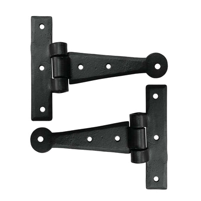 Black Antique Iron Hand Forged Cabinet T-Hinge Set - 2 Piece Gate Hinges for Wooden and Metal Fences, Doors, Cabinets - Black Powder Coated Finish