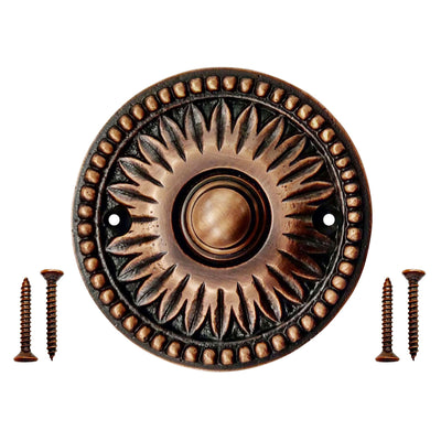 Decorative Doorbell Button – Finest Quality Bell Push Button – Easy to Install Calling Bell Button – Antique Copper