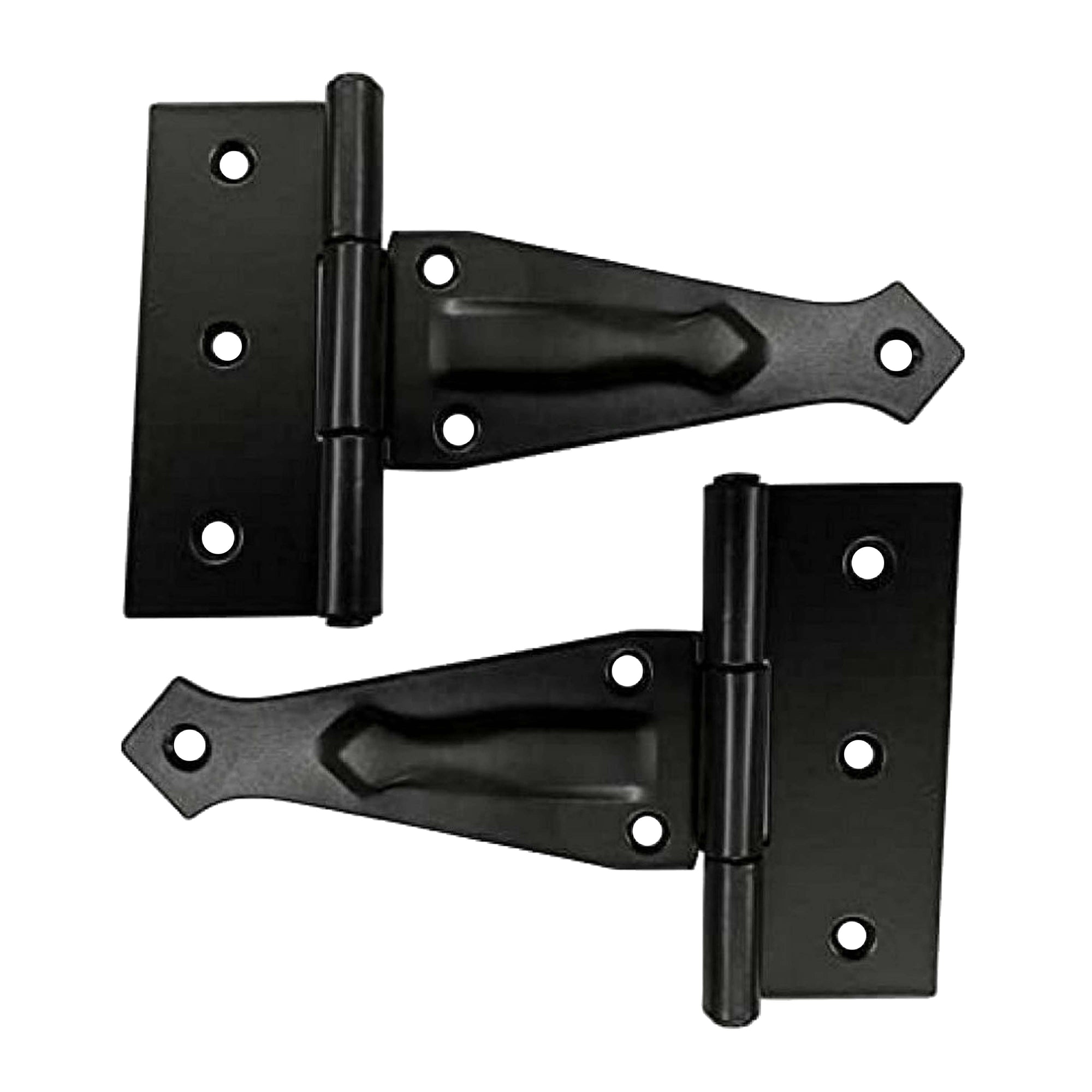 Black Antique Iron T-Hinge Set - 2 Piece Gate T-Hinges for Wooden and Metal Fences, Doors, Cabinets – Black Powder Coated