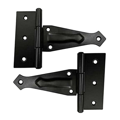 Black Antique Iron T-Hinge Set - 2 Piece Gate T-Hinges for Wooden and Metal Fences, Doors, Cabinets – Black Powder Coated