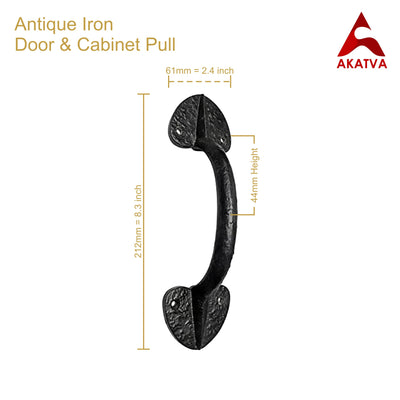 8.3" Black Antique Iron Door and Cabinet Pull - Black Powder Coated