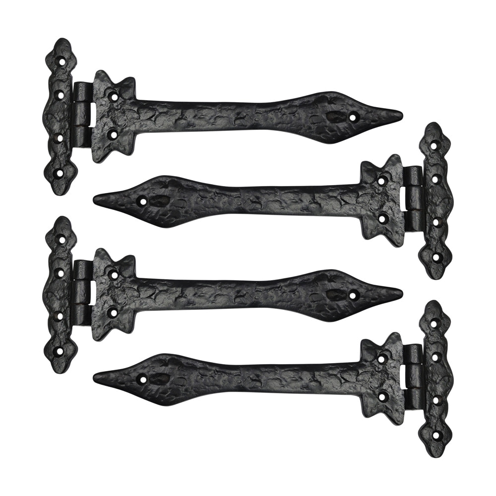 Olenyok T-Hinge Heavy Duty Gate Hinges for Wooden and Metal Fences, Doors, Cabinets - Set of 4 Pieces - Black Powder Coated