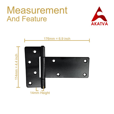 Black Antique Iron Rectangular T-Hinge T-Hinge Set - 2 Piece Gate Hinges for Wooden and Metal Fences, Doors, Cabinets - Black Powder Coated Finish