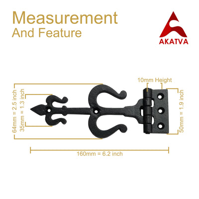 160mm x 50mm Trishul Black Antique Iron Hinge – Black Powder Coated