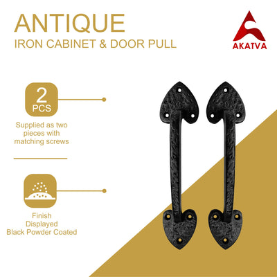 8.1" Black Antique Iron Door and Cabinet Pull (Black Powder Coated) – Furniture Door Pull Antique – Set of 2 Pieces