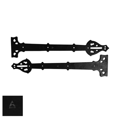 Dummy Strap Hinge Set - 2-Piece Heavy Duty Gate Hinges - Black Powder Coated Finish