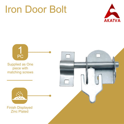 4" Iron Door Bolt - Zinc Plated