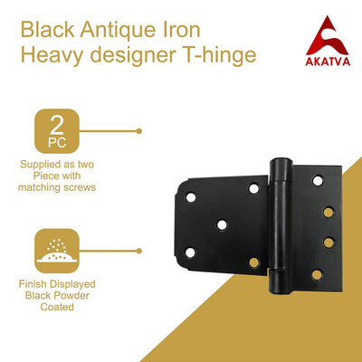 Black Antique Iron Hand Forged H Hinge - Black Powder Coated