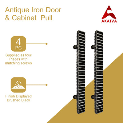 7.7" Antique Iron Door and Cabinet Pull (Brushed Black Finish) – Elegant Design Door Pull - Set of 4 Pieces