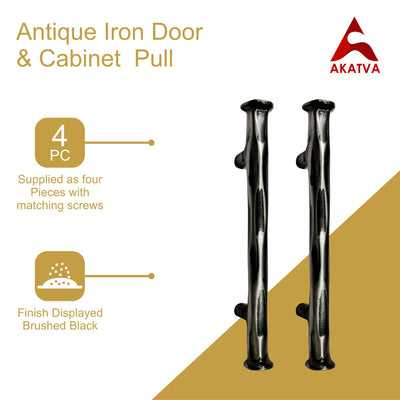 6" Antique Iron Door and Cabinet Pull (Brushed Black Finish) – Elegant Design Door Pull - Set of 4 Pieces