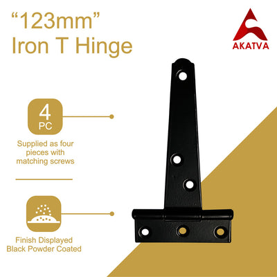 T-Hinge Heavy Duty Gate Hinges for Wooden and Metal Fences, Doors, Cabinets - Set of 4 Piece - Black Powder Coated