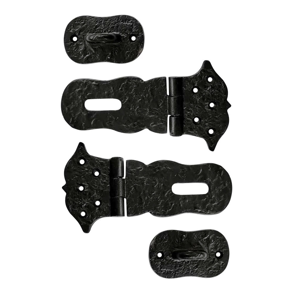 "Aldan" Premium Wrought Iron Heavy Duty Hasp and Staple 154mm x 78mm x 28mm - Set of 2 Piece - Black Powder Coated