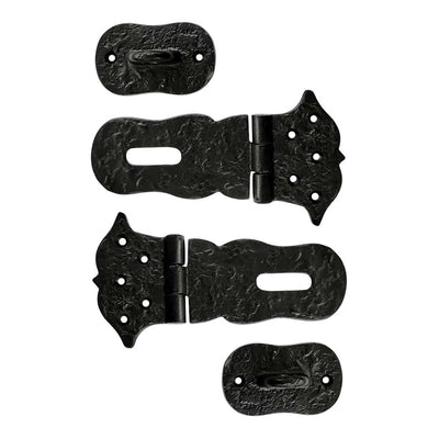 "Aldan" Premium Wrought Iron Heavy Duty Hasp and Staple 154mm x 78mm x 28mm - Set of 2 Piece - Black Powder Coated