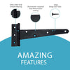 T Hinge Set - 4 Piece Heavy Duty Gate Hinges - Black Powder Coated