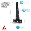 T Hinge Set - 4 Piece Heavy Duty Gate Hinges - Black Powder Coated