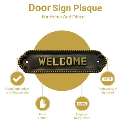 "Welcome" Brass Door Sign Plaque - Antique Brass Finish