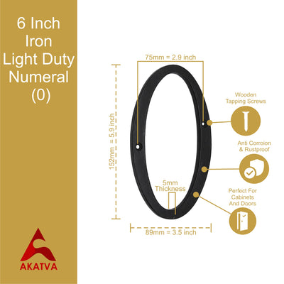 6" Iron Numerals Light Duty (0) - Black Powder Coated Finish