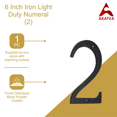 6" Iron Numerals Light Duty (2) - Black Powder Coated Finish