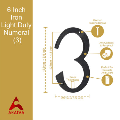 6" Iron Numerals Light Duty (3) - Black Powder Coated Finish