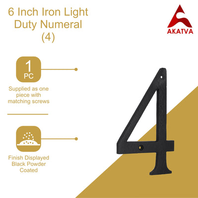 6" Iron Numerals Light Duty (4) - Black Powder Coated Finish