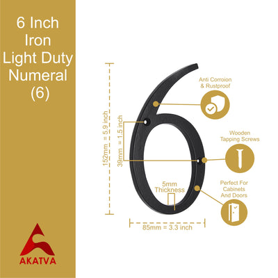 6" Iron Numerals Light Duty (6) - Black Powder Coated Finish