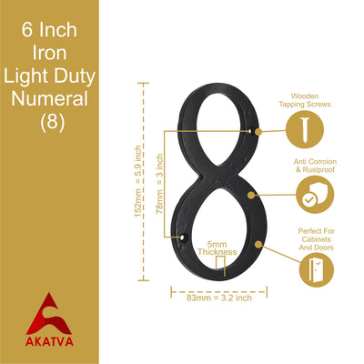 6" Iron Numerals Light Duty (8) - Black Powder Coated Finish