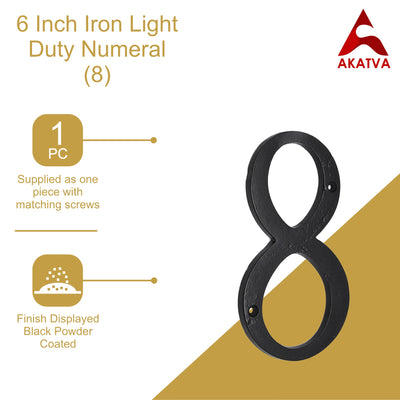 6" Iron Numerals Light Duty (8) - Black Powder Coated Finish