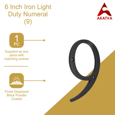 6" Iron Numerals Light Duty (9) - Black Powder Coated Finish