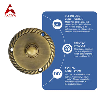 Decorative Doorbell Button – Finest Quality Bell Push Button – Easy to Install Calling Bell Button - Antique Brass Finish