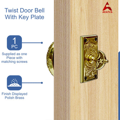 Brass Vintage Twist Bell with Key Plate  - Polish Brass Finish