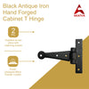 Black Antique Iron Hand Forged Cabinet T-Hinge Set - 2 Piece Gate Hinges for Wooden and Metal Fences, Doors, Cabinets - Black Powder Coated Finish