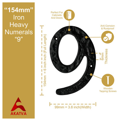 6" Iron Heavy Numerals (9) - Black Powder Coated Finish