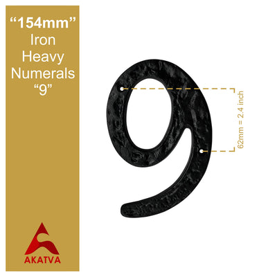 6" Iron Heavy Numerals (9) - Black Powder Coated Finish