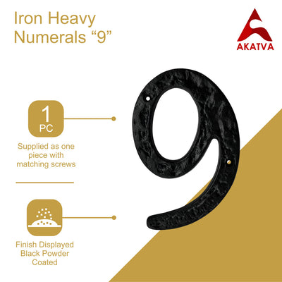 6" Iron Heavy Numerals (9) - Black Powder Coated Finish