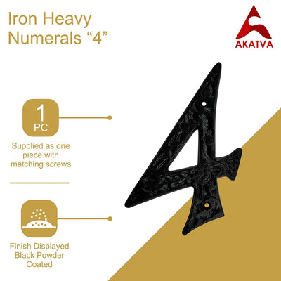 6" Iron Heavy Numerals (4) - Black Powder Coated Finish