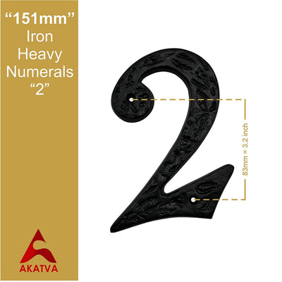 6" Iron Heavy Numerals (2) - Black Powder Coated Finish