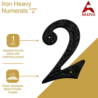 6" Iron Heavy Numerals (2) - Black Powder Coated Finish