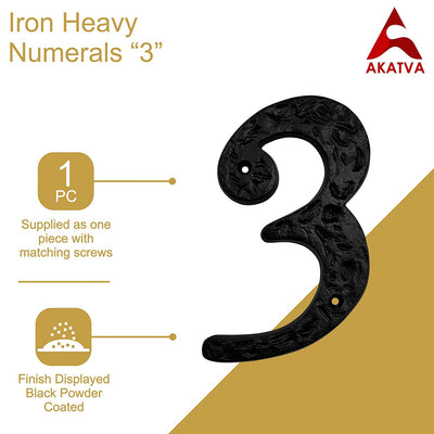 6" Iron Heavy Numerals (3) - Black Powder Coated Finish