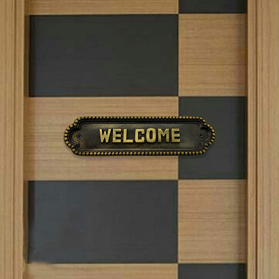 "Welcome" Brass Door Sign Plaque - Antique Brass Finish