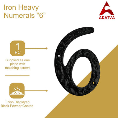 6" Iron Heavy Numerals (6) - Black Powder Coated Finish