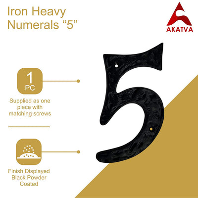 6" Iron Heavy Numerals (5) - Black Powder Coated Finish