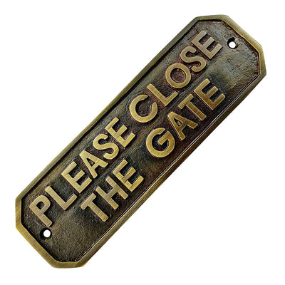 "Please Close The Gate" Brass Door Sign Plaque - Antique Brass Finish